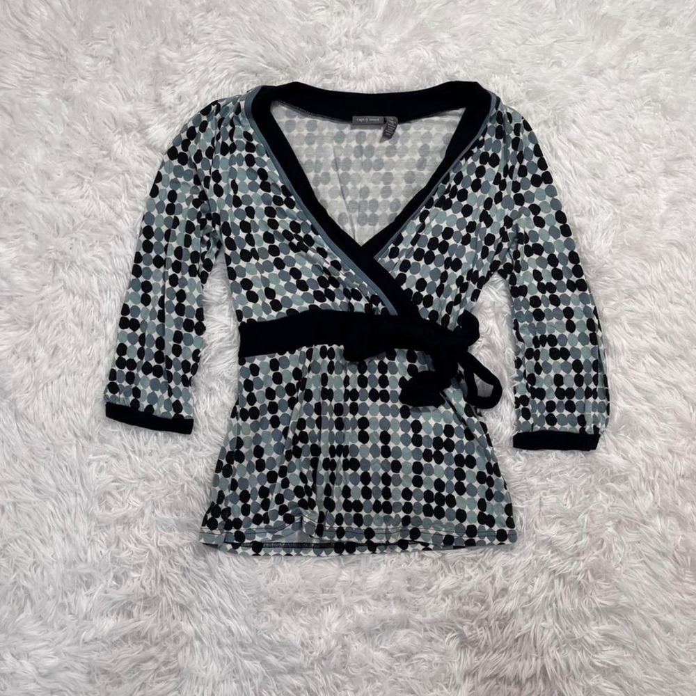 y2k green & black wrap tie baby doll top medium